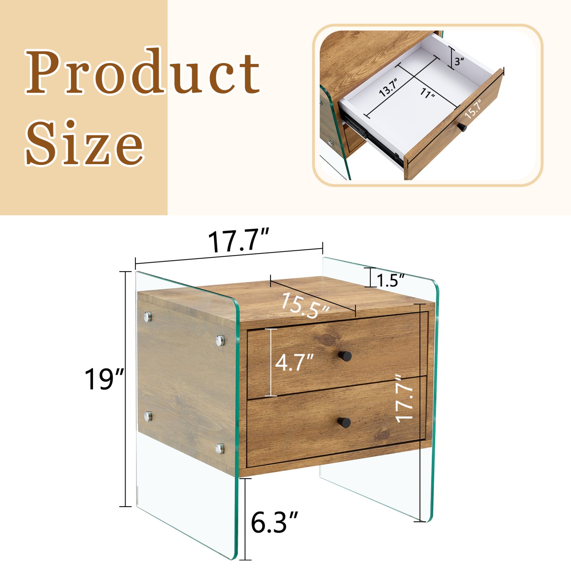 Double Drawer Bedside Table - Wood - Image 3