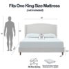 Hannah - King Upholstered Wingback Bed Size, Tall Headboard Upholstered King Bed, Premium Textured Canvas Chenille Look, Minimalist Designs, No Box Spring Needed - Ivory - Image 3