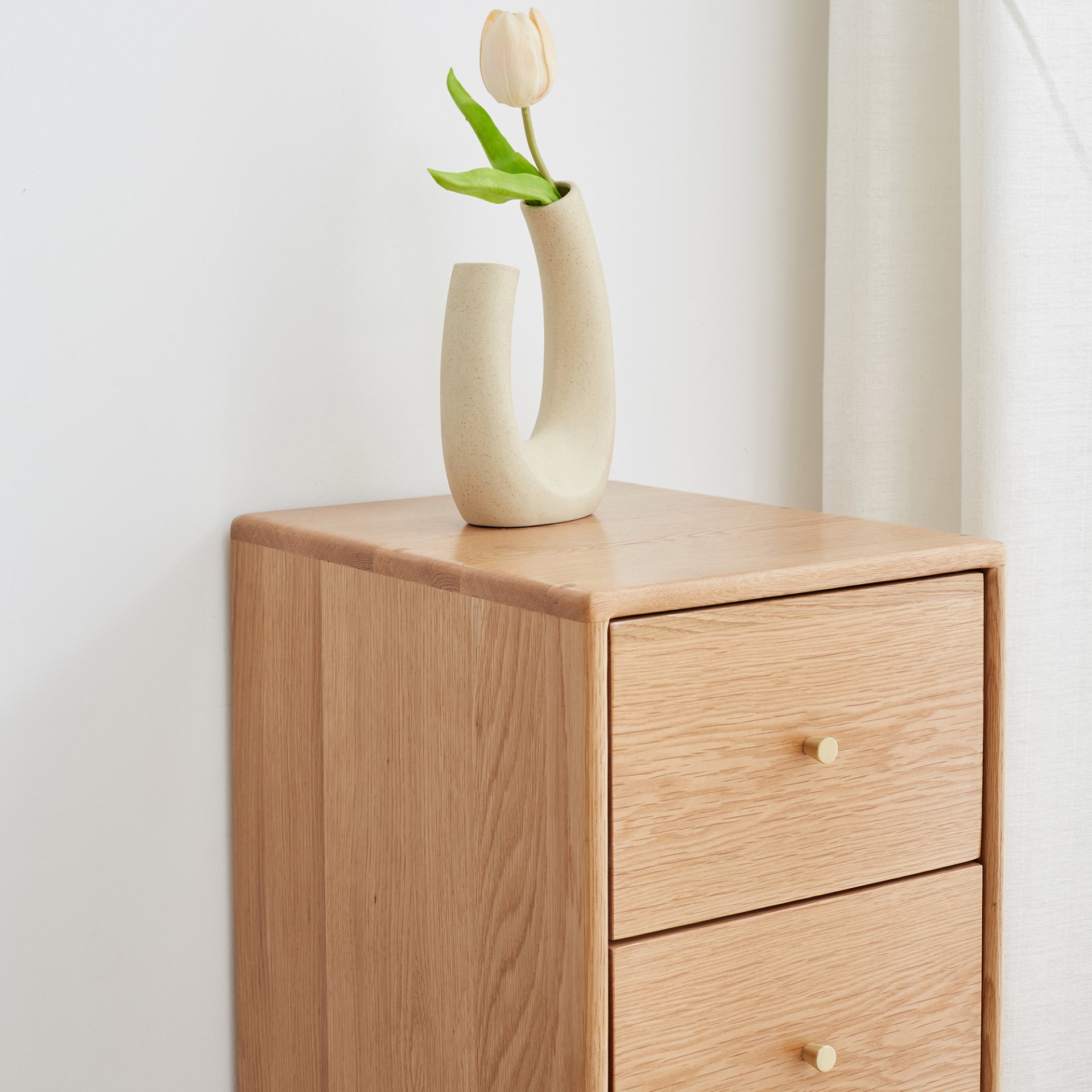 Free-Standing Corner Storage Cabinet For Living Room, Three Drawers - Solid Oak - Image 7