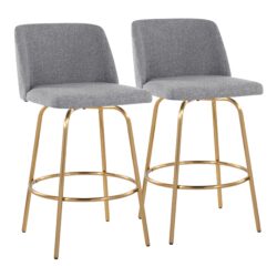 Toriano - Contemporary Fixed Height Counter Stool With Swivel And Round Footrest (Set of 2) - Gray / Gold