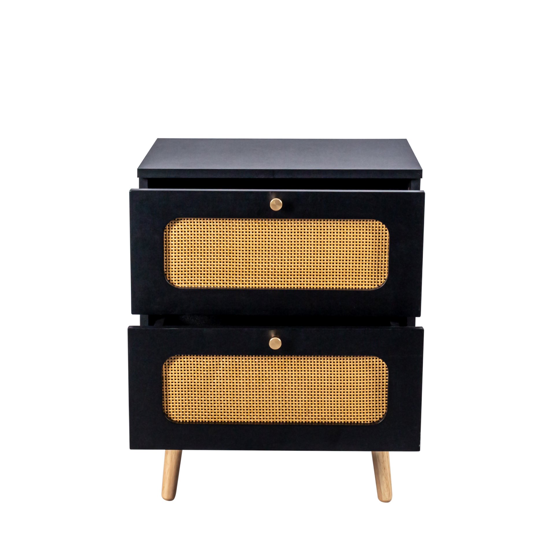 2 Drawer Rattan Nightstand For Bedroom And Living Room, End Table, Side Table With 2 Hand Made Rattan Decorated Drawers - Black - Image 7