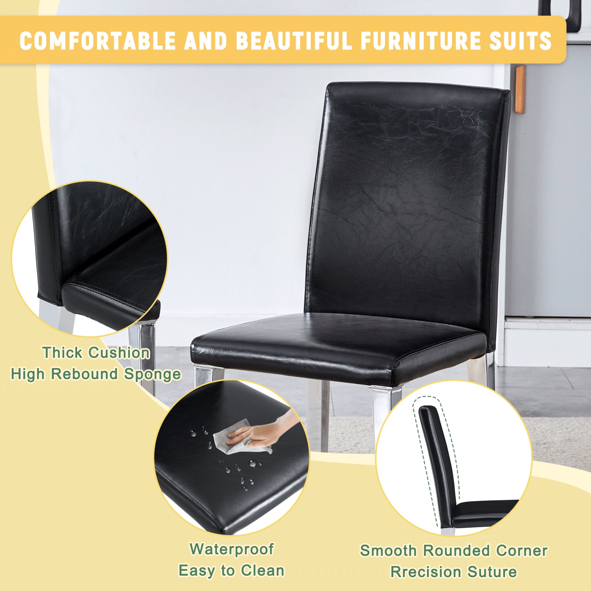 (Set of 2) Backrest Chairs With Metal Legs, They Are Ideally Suited For Minimalist And Contemporary Home Styles - Black / Silver - Image 8