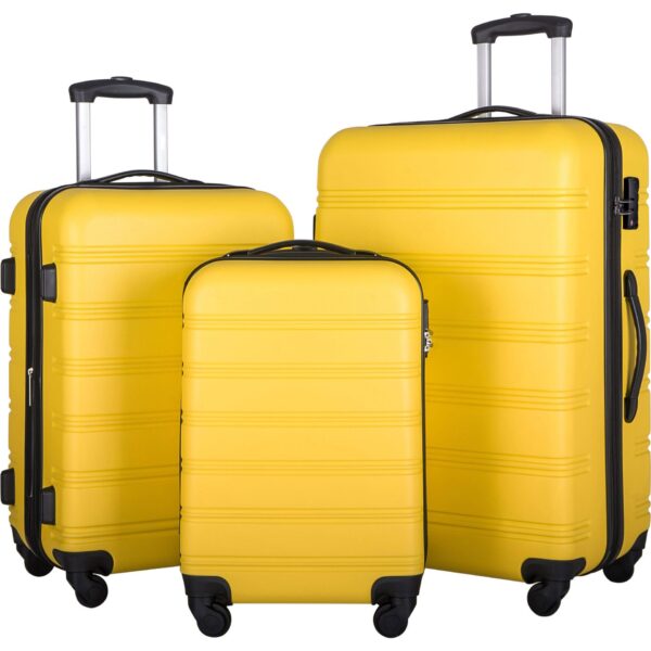 3 Piece Luggage Set Hardside Spinner Suitcase With Tsa Lock 20" 24" 28" Available - Yellow