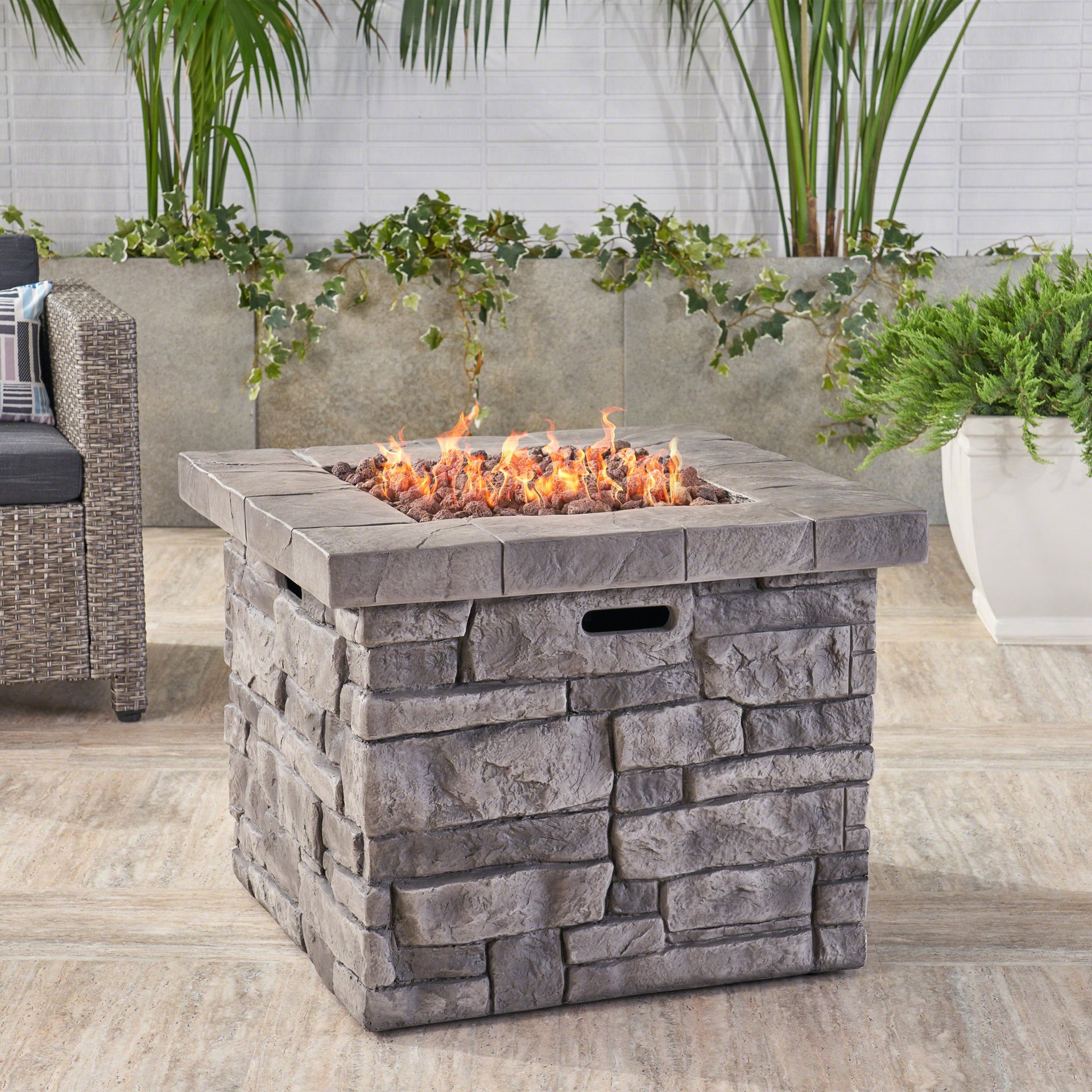 Outdoor Square Propane Fire Pit 40, 000 Btu - Gray - Image 5