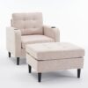 Beige Upholstered Armchair And Storage Ottoman Set, Comfortable Single Sofa With Cup Holders And Tufted Detailing, Ideal For Living Room Or Bedroom - Beige - Image 21