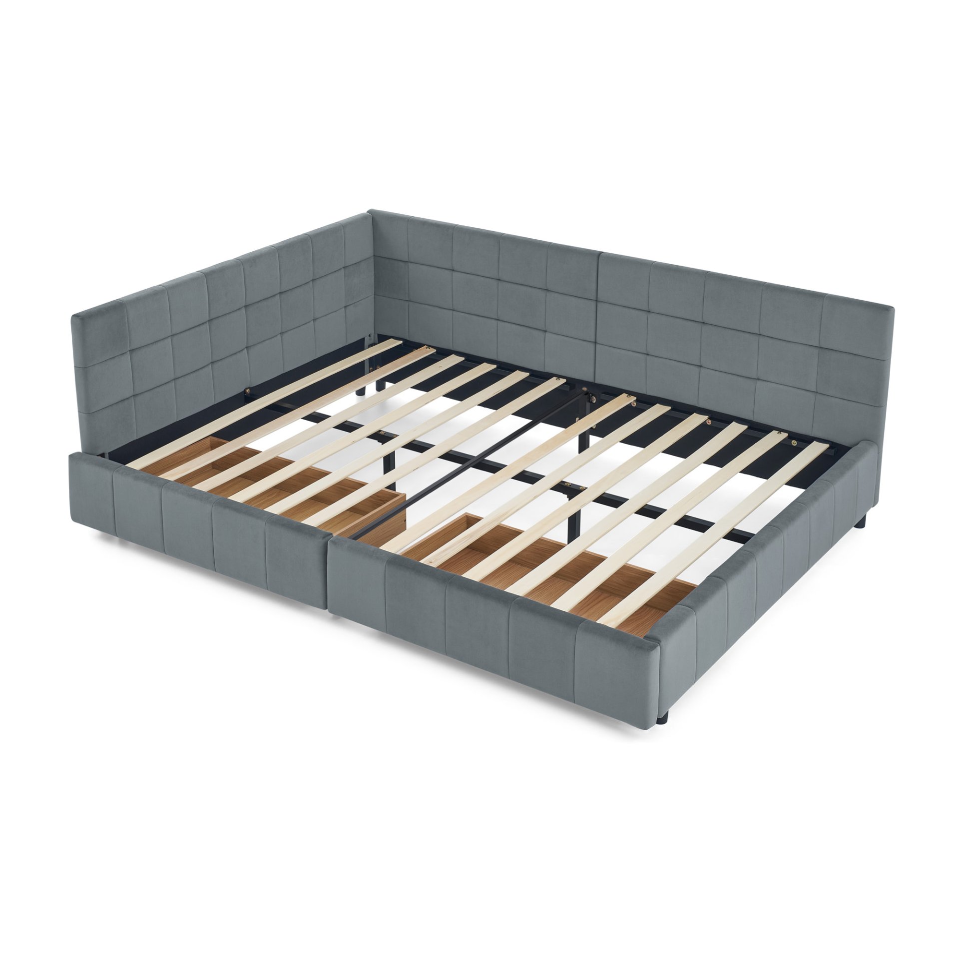 Mid Century Upholstered Tufted Full Size Storage Bed Frame With Backrest And Armrests - Gray - Image 16