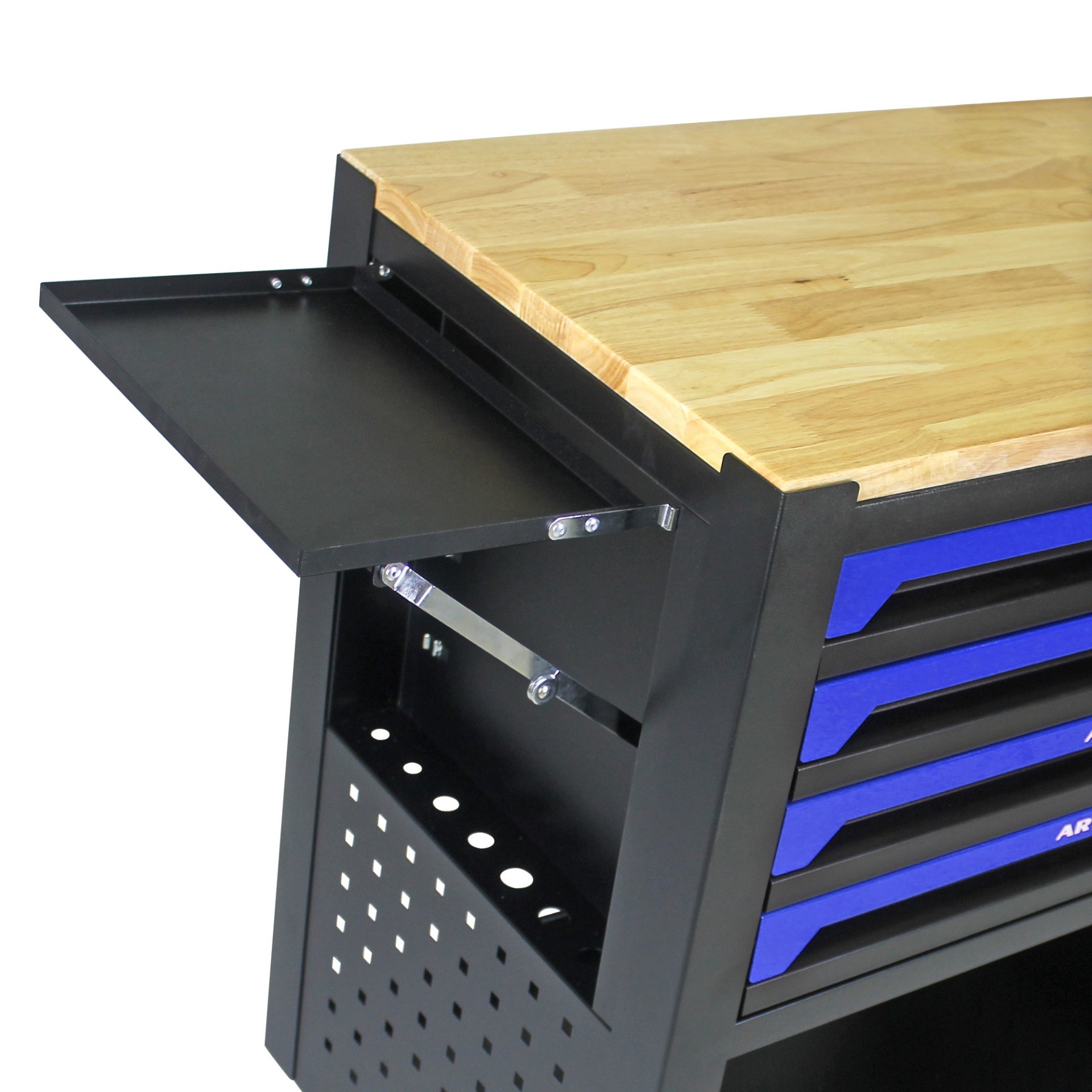 4 Drawers Multifunctional Tool Cart With Wheels And Wooden Top - Black / Blue - Image 4