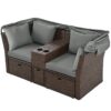 2 Seater Outdoor Patio Daybed Outdoor Double Daybed Outdoor Loveseat Sofa Set With Foldable Awning And Cushions For Garden, Balcony, Poolside - Gray - Image 18