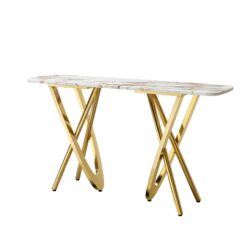 Modern Marble Pattern Console Table With Mirror Stainless Steel For Living Room - Gold