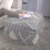 Diamond - Handcrafted Faux Yarn Pouf - Ivory / Gray - Image 6