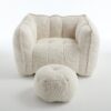 Soft Chenille Bean Bag Chair With High Resilient Foam For Living Room And Bedroom Comfortable Square Lazy Sofa With Footstool - Beige - Image 21