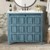 Bathroom Vanity Organizer With Sink, Solid Storage Cabinet - Retro Blue - Image 2