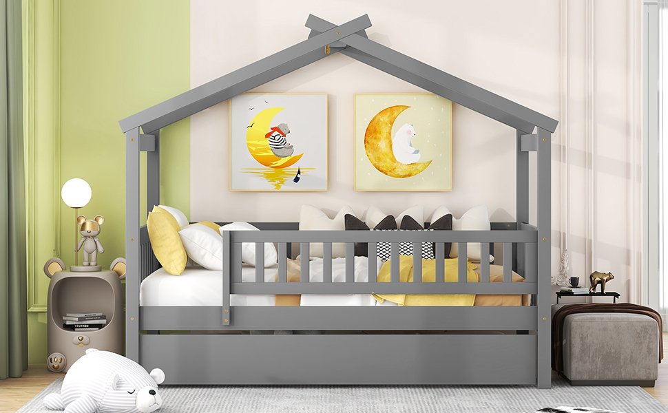 Twin Size House Bed & Twin Size Trundle - Gray - Image 14