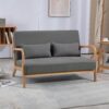 Leisure Chair With Solid Wood Armrest And Feet, Mid-Century Modern Accent Sofa, 2 Seat - Dark Gray - Image 2