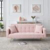 Teddy Fleece Sofa Bed With Throw Pillows And Metal Legs - Pink - Image 3
