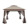 Outdoor Pop Up Gazebo Canopy 11 X 11 Ft With 2 Tier Soft Top And Removable Zipper Netting - Coffee - Image 5