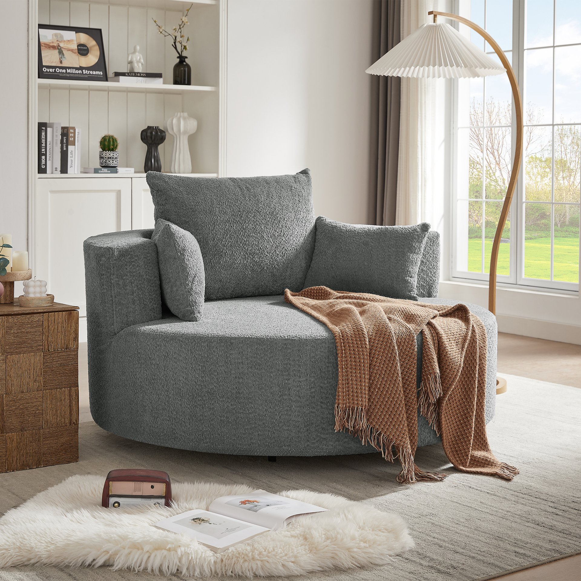 360° Swivel Chair Accent Barrel Chair Swivel Round Sofa Chair With 3 Removable Pillows For Living Room, Office And Hotel - Gray - Image 13