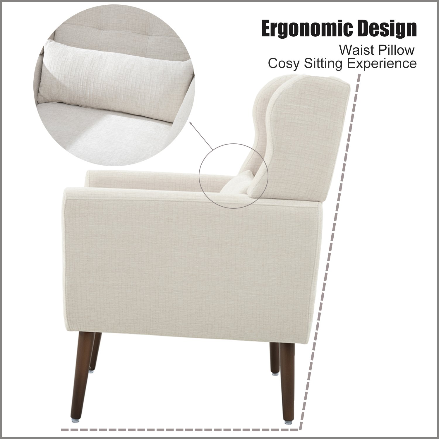 Modern Accent Chair Upholstered Foam Filled Living Room Chairs Comfy Reading Chair Mid-Century Modern Chair With Chenille Fabric Lounge Arm Chairs Armchair For Living Room Bedroom - Beige - Image 16