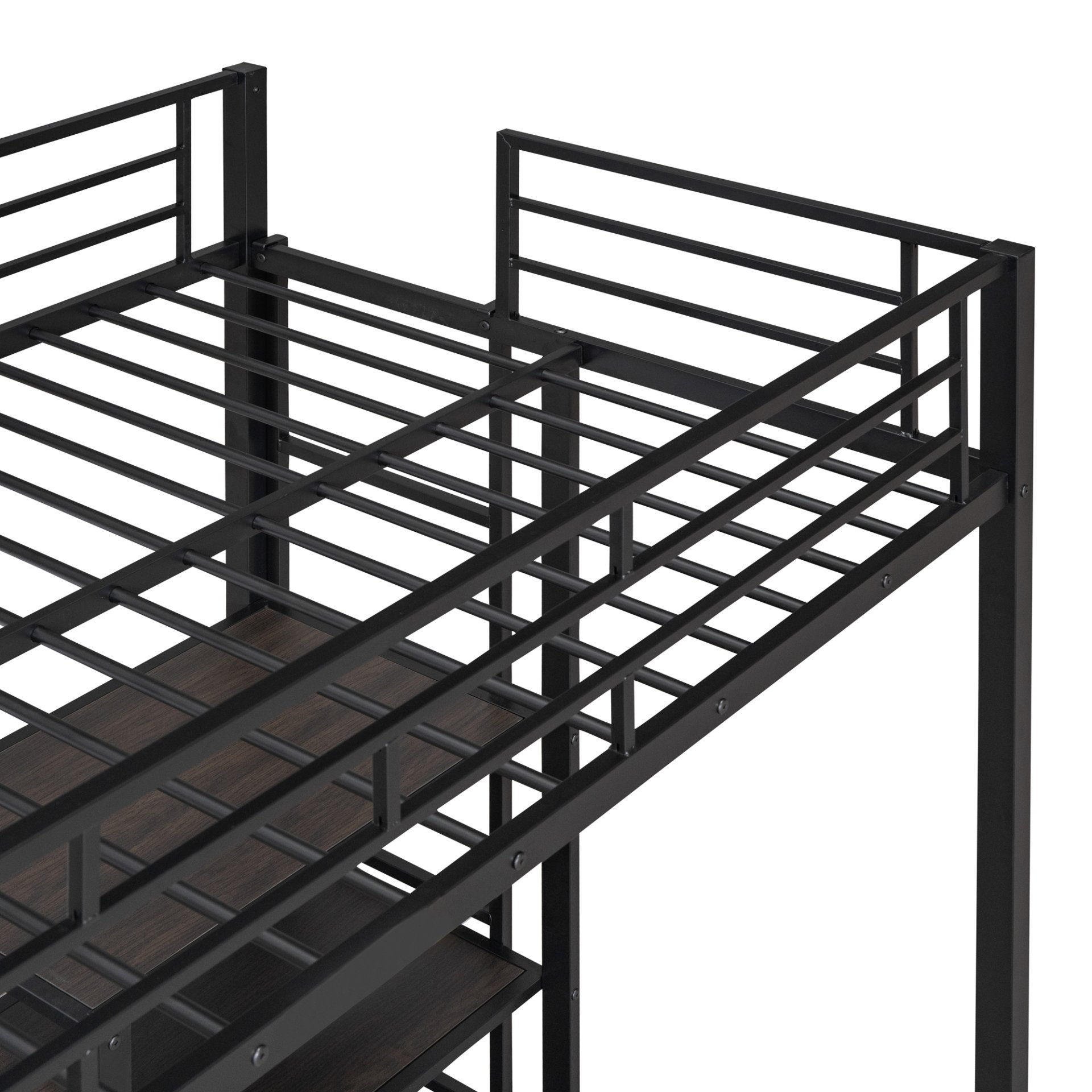 Twin Size Loft Bed With Desk And Whiteboard With 3 Shelves And Ladder - Black - Image 11