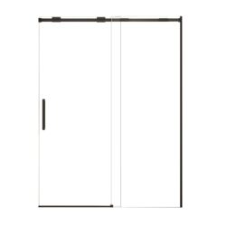 Semi Frame Single Sliding Shower Door, 304 Stainless Steel, 5 / 16" Tempered Clear Glass - Matte Black