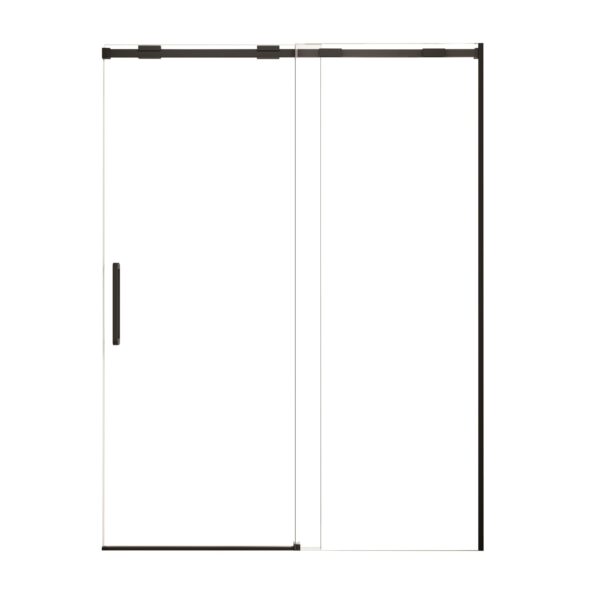 Semi Frame Single Sliding Shower Door, 304 Stainless Steel, 5 / 16" Tempered Clear Glass - Matte Black