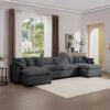 Modern Upholstered Corduroy Fabric Sofa With 3 Footstools And Pillows, 4 Seater - Gray - Image 9