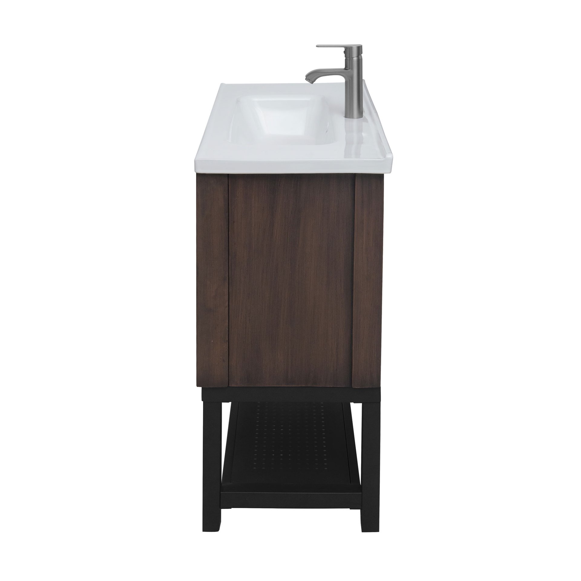 Modern Freestanding 36" Bathroom Vanity With Ceramic Sink, Hot And Cold Faucet, 2 Door Cabinet & Open Iron Shelf - Walnut - Image 10
