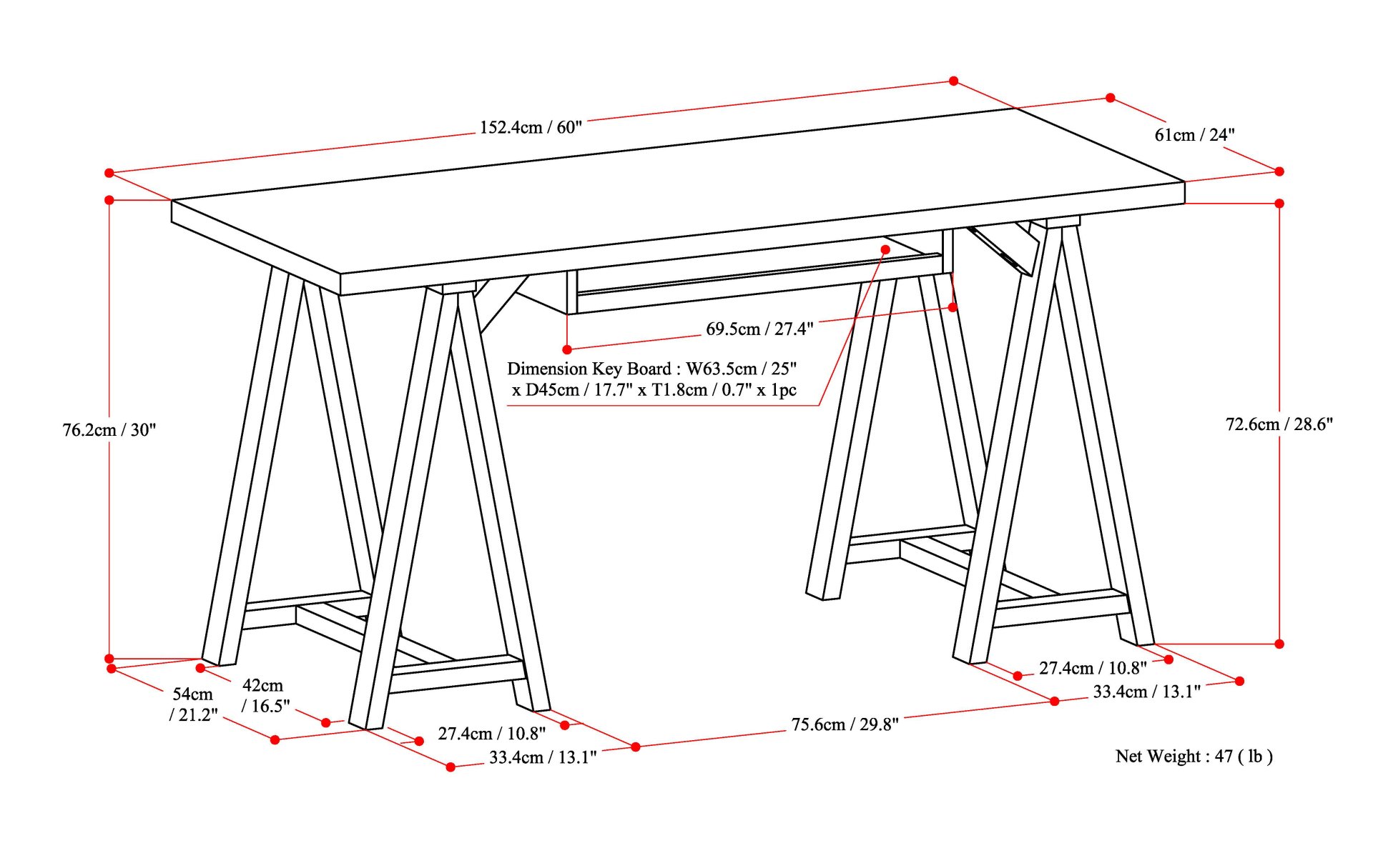 Sawhorse - Desk - Dark Chestnut Brown - Image 8