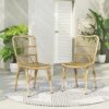 Outdoor Wicker Patio Dining Chairs (Set of 2) With Durable Iron Frame Rattan Weave - Natural - Image 2