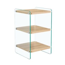 Modern 3 Layer Bedside Cabinet With Storage Function In Wood And Tempered Glass - Wood