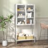 Heavy Duty Metal Storage Cabinet, Display Storage Cabinet With Glass Doors And 2 Adjustable Shelves, Tall Bookcase Modern Bookshelf Cabinet For Home Office, Living Room, Pantry - White - Image 5