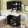 Bathroom Vanity With Sink, Modern Elegant Bathroom Storage Cabinet With 3 Drawers And Adjustable Shelves, Freestanding Vanity Set With Mirror Cabinet, Single Sink Bathroom Vanity - Black - Image 4