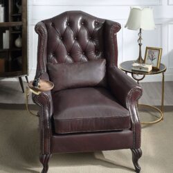 Pino - Vintage Top Grain Leather Accent Chair With 1 Toss Pillow - Brown