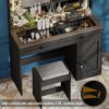 Makeup Vanity Table, Makeup Table With Large Mirror And LED Light Strip, Brightness Adjustable, Dressing Table Desk With 3 Drawers, Vanity Desk For Women (With Stool) - Black - Image 5