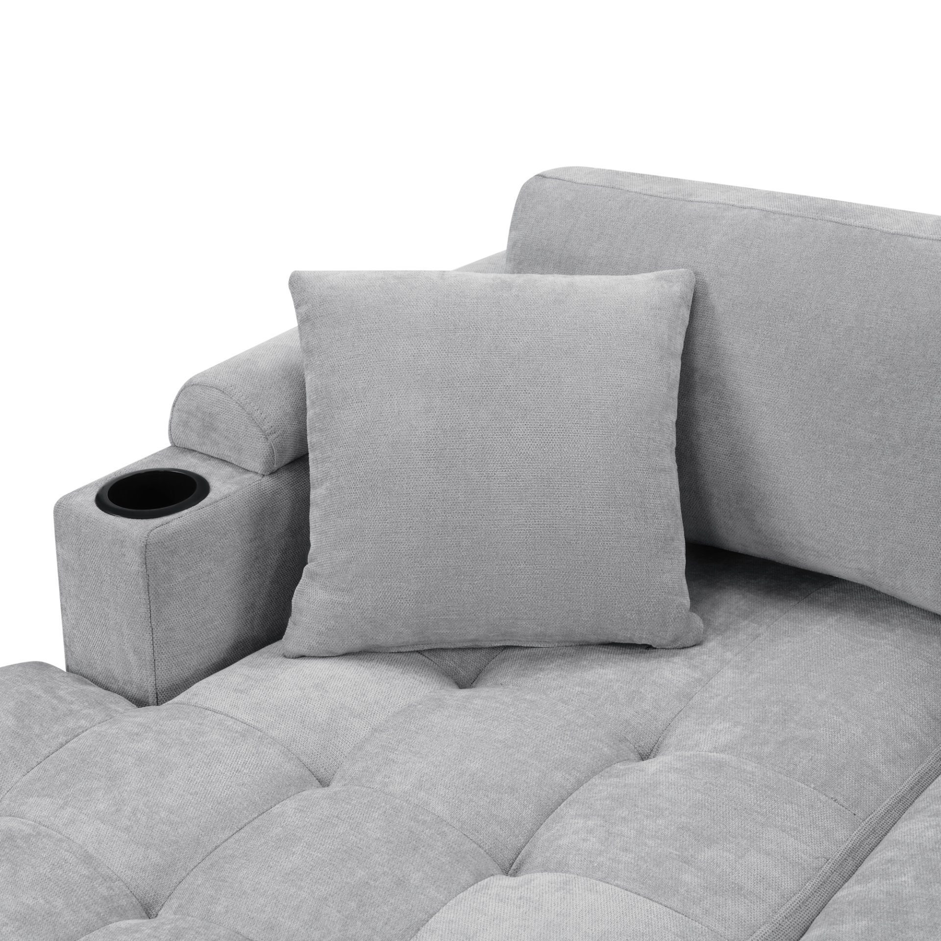 U Shaped Sectional Sofa, Corner Living Room Couch With Built In Cup Holders, Storage, USB Ports - Light Gray - Image 16