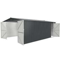 Outdoor Storage Shed, Metal Garden Shed Backyard Utility Tool House Building With 2 Doors And 4 Vents For Car, Truck, Bike, Garbage Can, Tool, Lawnmower - Dark Gray