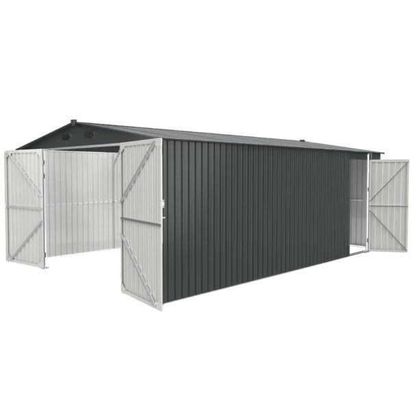 Outdoor Storage Shed, Metal Garden Shed Backyard Utility Tool House Building With 2 Doors And 4 Vents For Car, Truck, Bike, Garbage Can, Tool, Lawnmower - Dark Gray