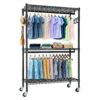 Heavy Duty Rolling Clothes Rack With 3 Tier Shelves, 2 Rails & Side Hooks, Adjustable Freestanding Organizer Metal - Black - Image 4