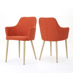 Mid Century Modern Fabric Upholstered Dining Chairs Armchairs - Muted Orange