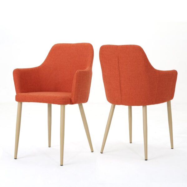 Mid Century Modern Fabric Upholstered Dining Chairs Armchairs - Muted Orange