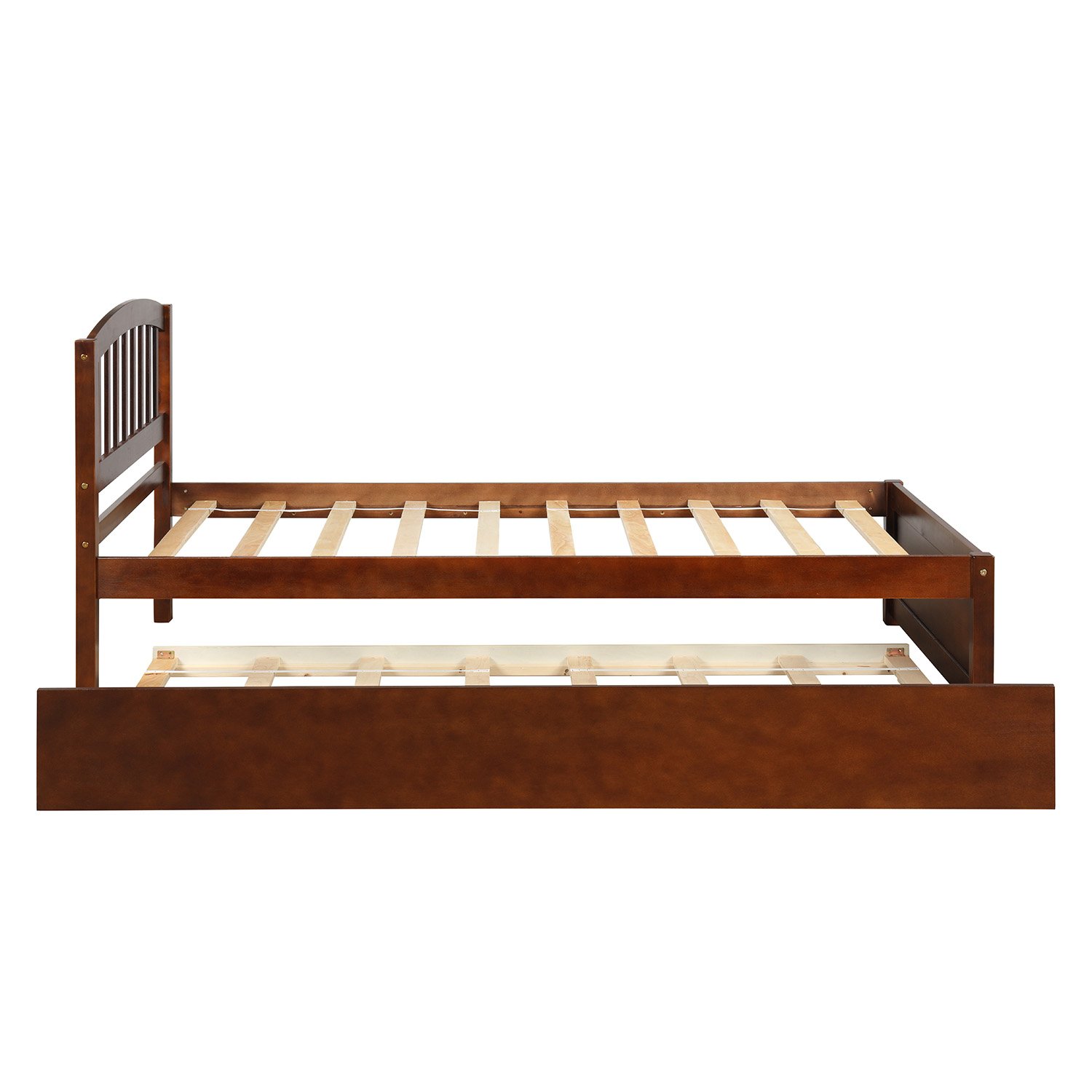 Twin Size Platform Bed Frame With Trundle - Walnut - Image 5