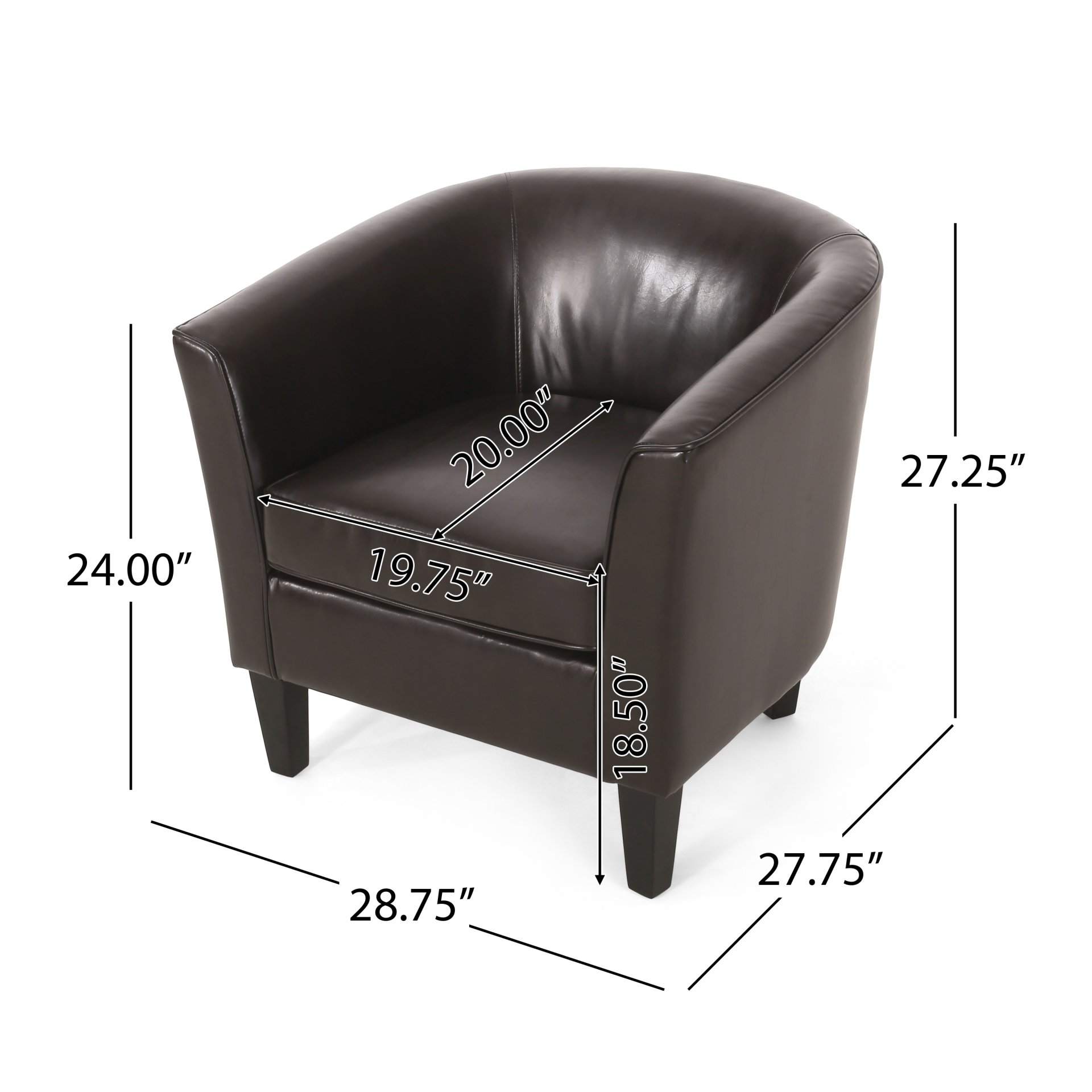 Faux Leather Club Chair With Curved Backrest - Brown - Image 3