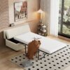 Twin Size Folding Ottoman Sleeper Bed With Mattress Convertible Guest Bed Chenille Upholstery - White - Image 3