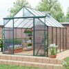 Double Door Polycarbonate Greenhouse Raised Base And Ancho, Heavy Duty Walk In Greenhouses For Outdoor Backyard In All Season - Green - Image 4