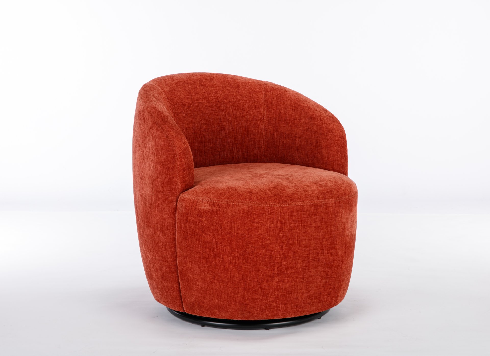 Chenille Fabric Swivel Accent Armchair Barrel Chair With Black Powder Coating Metal Ring - Orange - Image 18