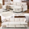 Sectional Sofa Pull Out Sofa Bed Versatile Sofa Sleeper With Large Storage Space, Two USB Ports And Two Cup Holders For Living Room - Beige - Image 5