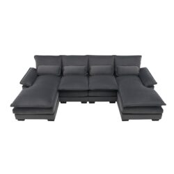 Modern U-Shaped Sectional Sofa With Waist Pillows, 6 Seat Upholstered Symmetrical Sofa Furniture, Sleeper Sofa Couch With Chaise Lounge - Gray