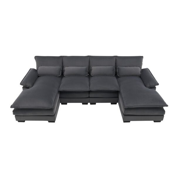 Modern U-Shaped Sectional Sofa With Waist Pillows, 6 Seat Upholstered Symmetrical Sofa Furniture, Sleeper Sofa Couch With Chaise Lounge - Gray