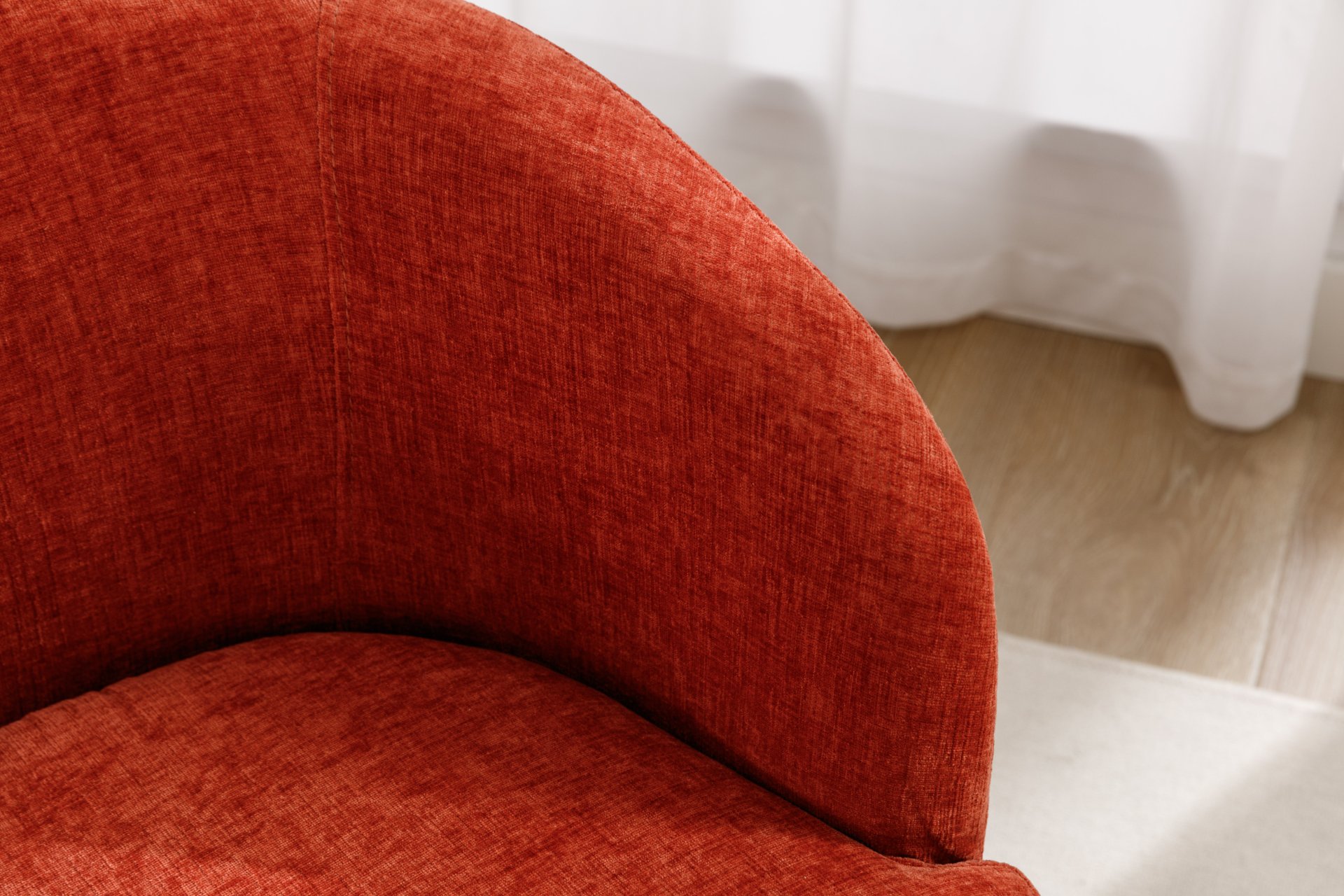 Chenille Fabric Swivel Accent Armchair Barrel Chair With Black Powder Coating Metal Ring - Orange - Image 9