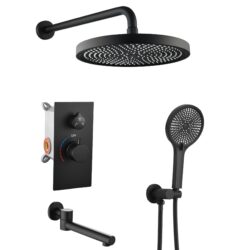 Shower System Set With Control Valve And 10" Overhead Shower - Matte Black